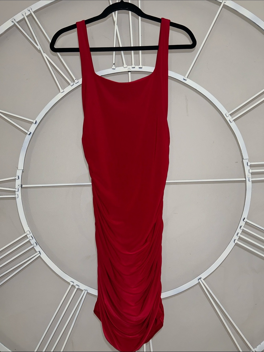 21 Saints Red Ruched Detail Sleeveless Bodycon Midi Dress